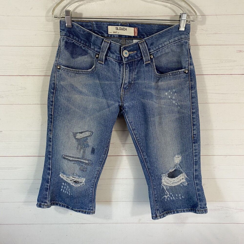 Levi's Womens 504 Slouch Capri Jeans Size 9 Blue Cotton Blend Stretch Low Rise